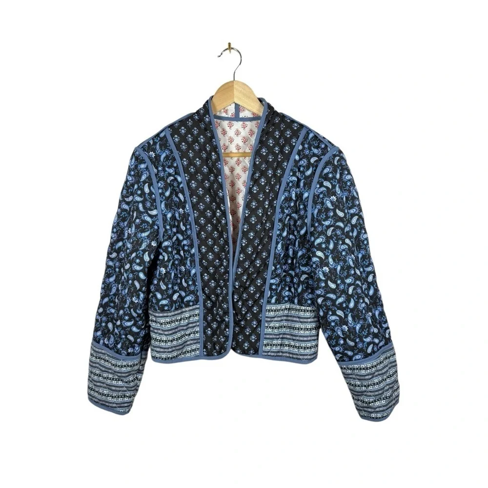 Women’s Reversible Quilted Paisley Boho Jacket in Blue/Pink Multi Size M